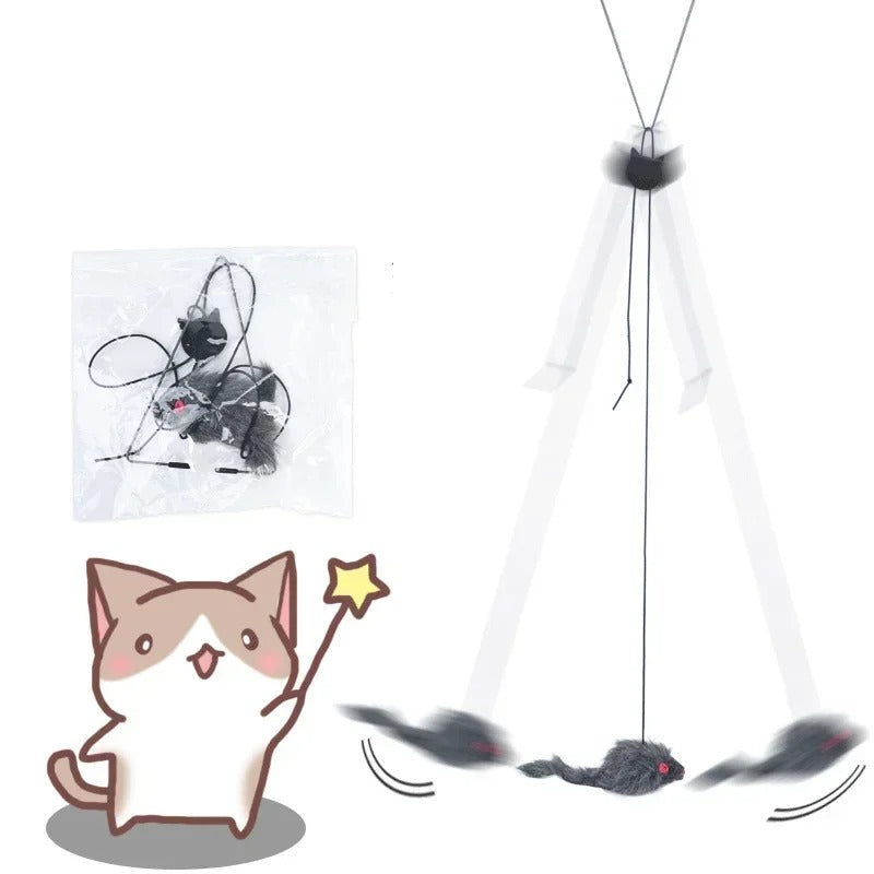Door-Mounted Interactive Toy for Cats with Stretchy Cord