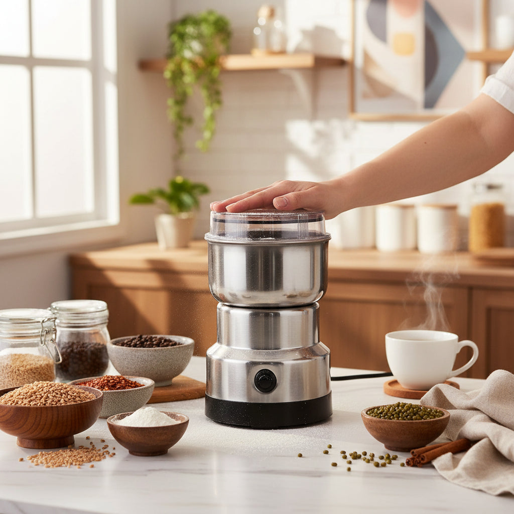 Electric Grinder for Coffee and Spices – Portable One-Touch Mill for Herbs, Beans, Nuts, and Grains