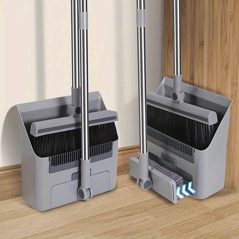 Self-Cleaning Dustpan and Broom Set – Standing Design with Comb Teeth for Home and Kitchen