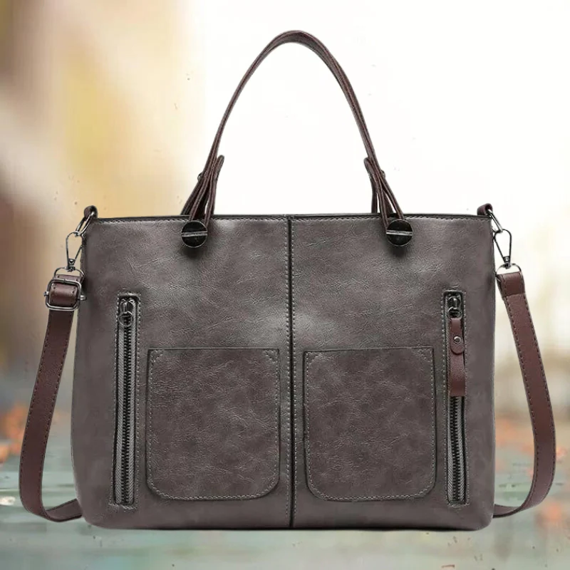Stylish Leather Tote Bag Featuring Functional Front Pockets