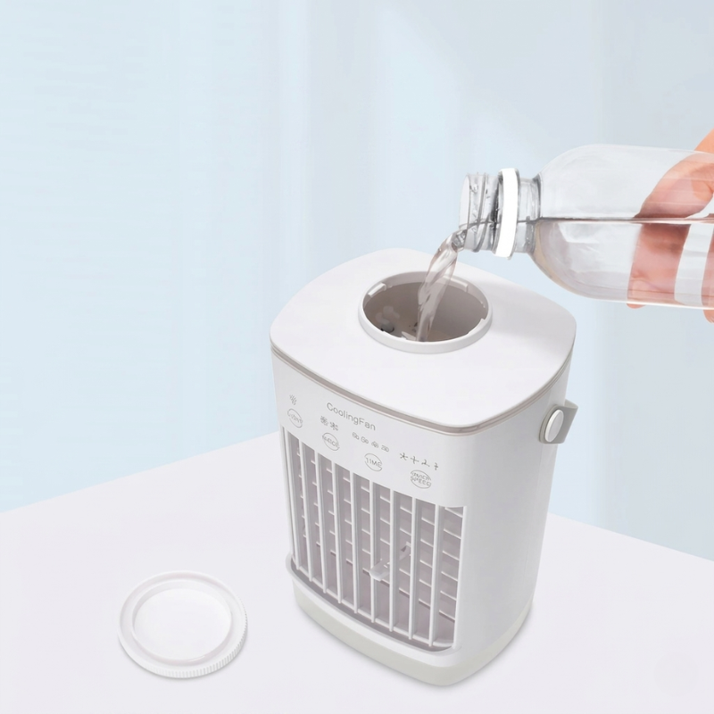 Compact Air Cooler with Water Reservoir – 3-in-1 Misting Fan and Night Light