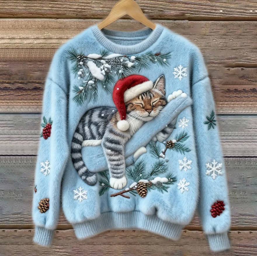 Cozy Holiday Pullover for Cats - 3D Appliqué Christmas Sweater