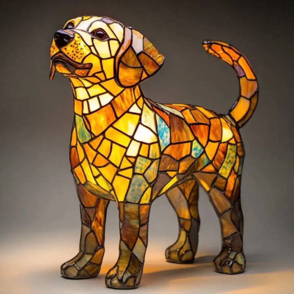 Colorful Tiffany-Style Table Lamp for Dogs - Artistic Glass Design