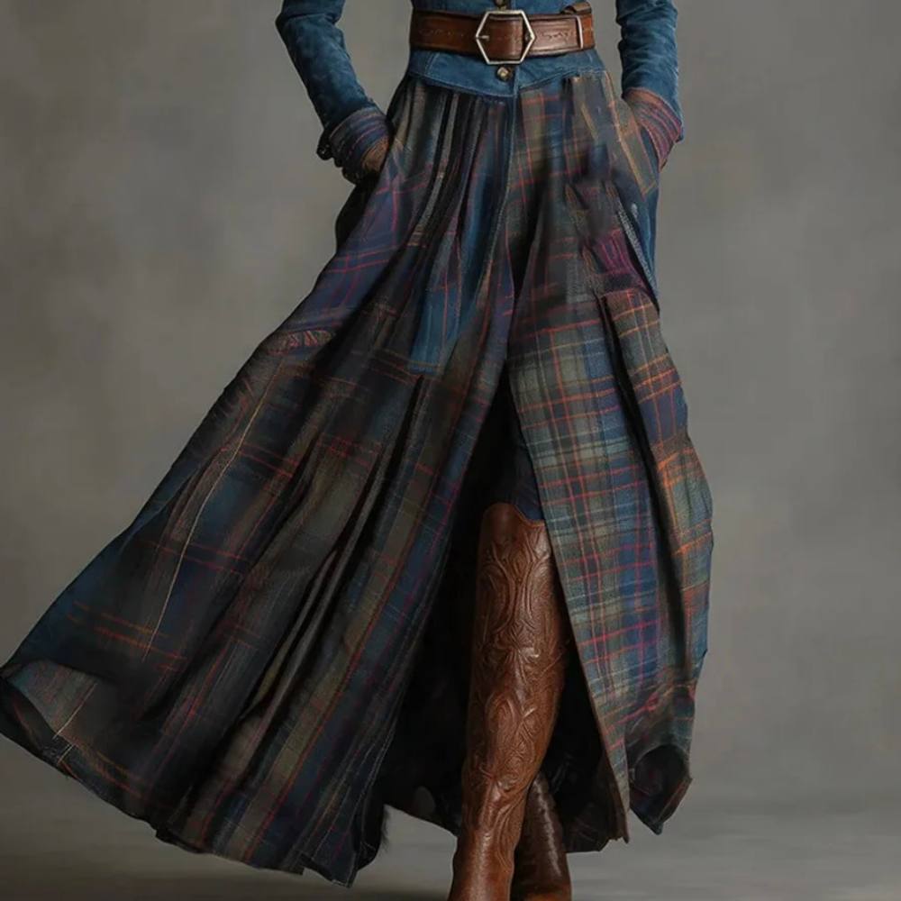 Flowing Skirt Dress for Women with Fitted Bodice in Bohemian Style