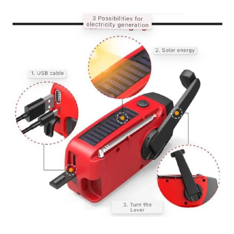 Portable Hand Crank Emergency Radio with LED Flashlight and Rechargeable Battery