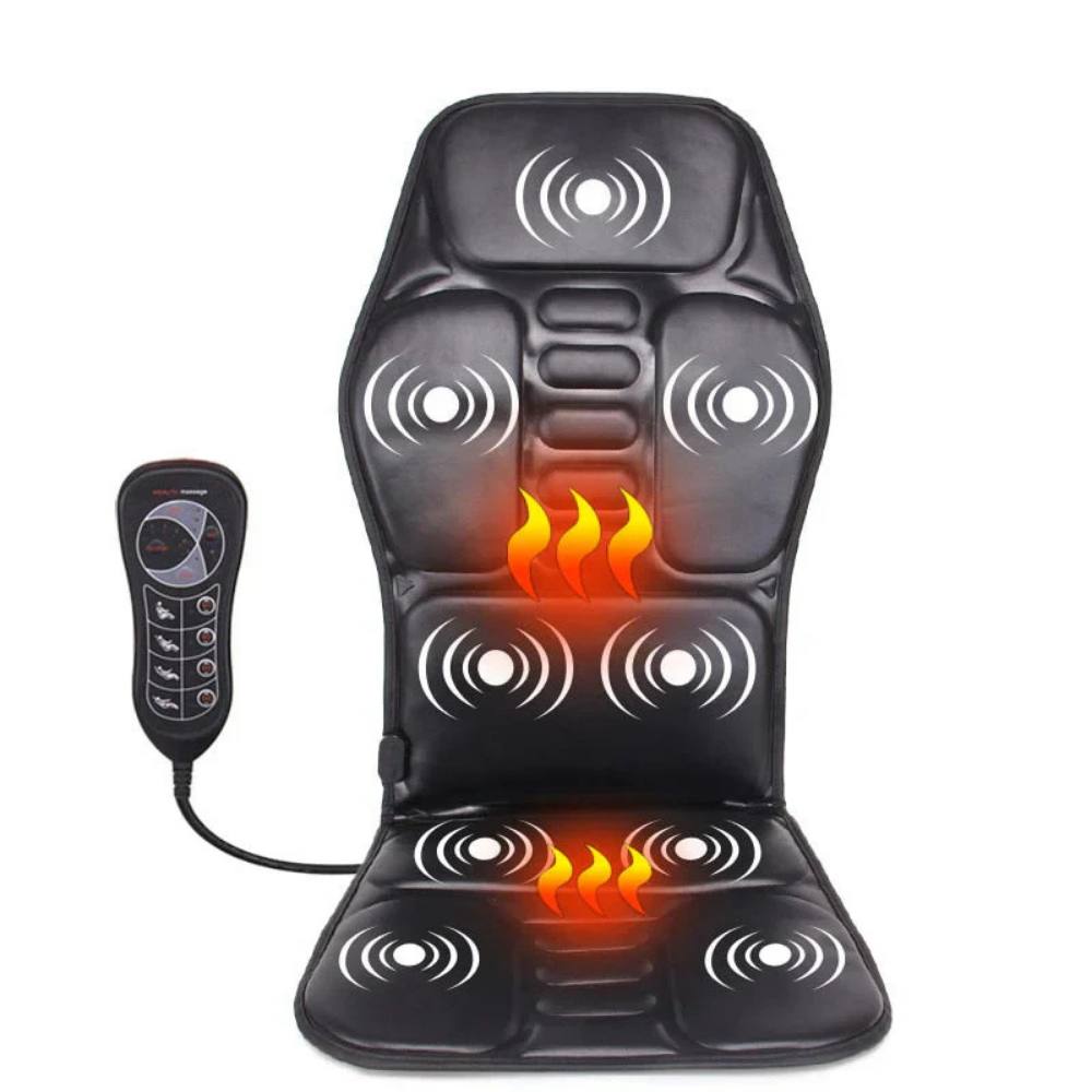 Massage Seat Cushion with Remote - Heat and Vibration for Back, Neck, Hips, 5 Zones