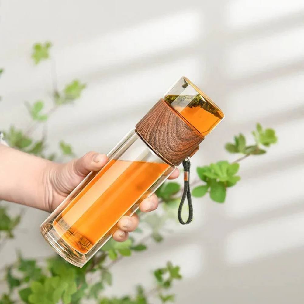 Insulated Glass Bottle with Tea Strainer – Portable and Clear