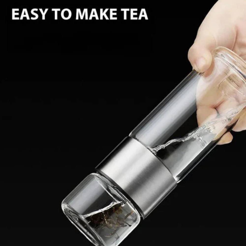 Insulated Glass Bottle with Tea Strainer – Portable and Clear