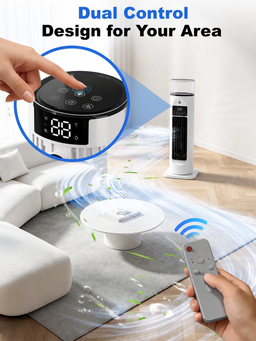 4-in-1 Portable Air Cooler with Timer and Remote – Evaporative Fan with Wide Oscillation