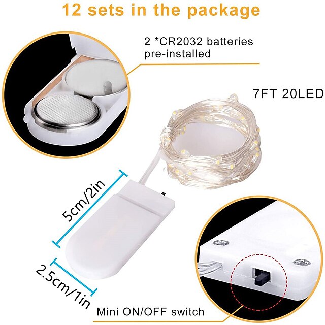 20 LED Battery-Powered Fairy Lights on 7Ft Flexible Silver Wire for Weddings and Mason Jar Decoration