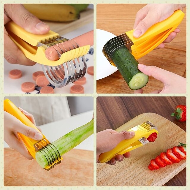 Manual Vegetable and Fruit Slicer in Stainless Steel for Salad, Banana, and Sausage