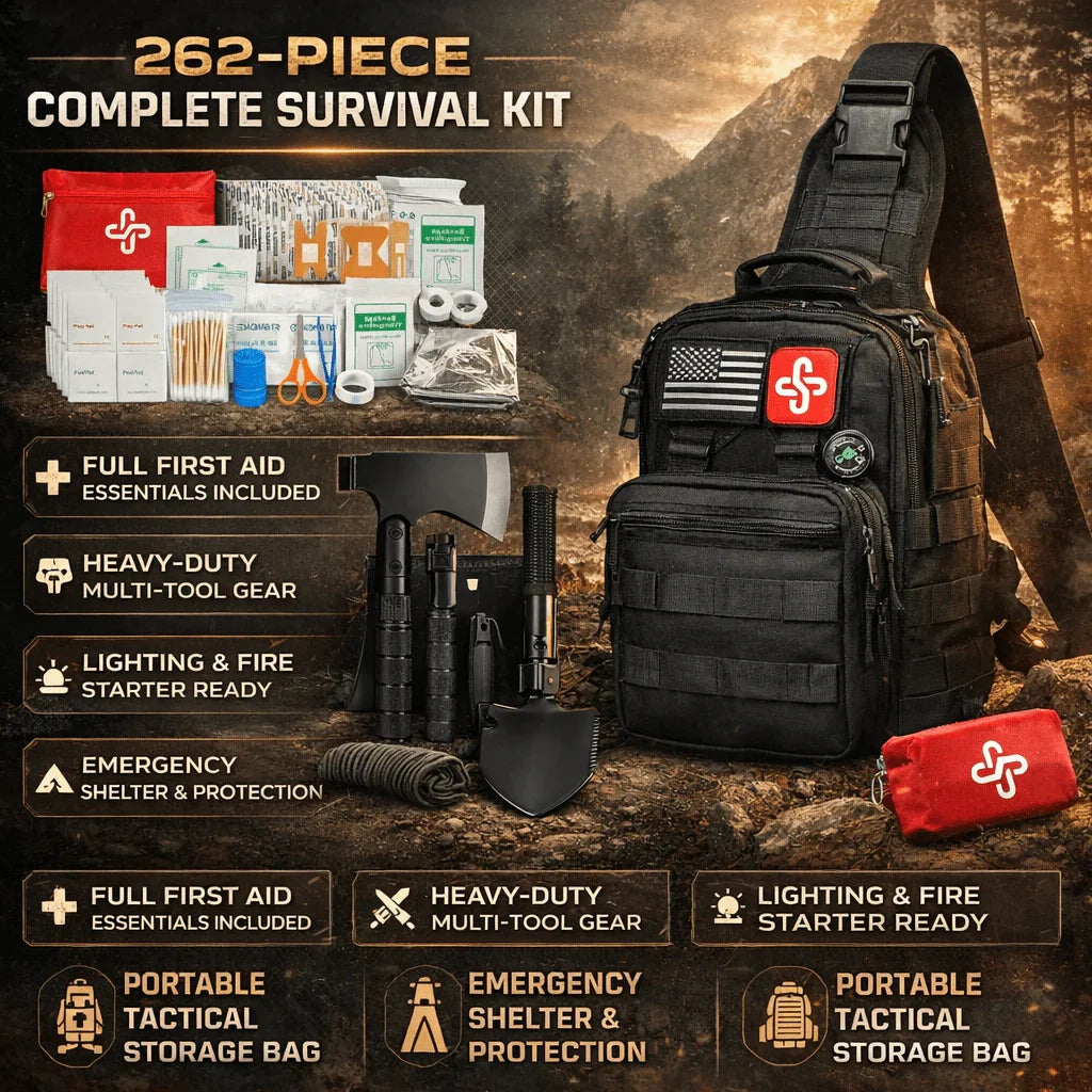 Emergency Survival Kit with First Aid Supplies and Camping Backpack - 262 Pieces