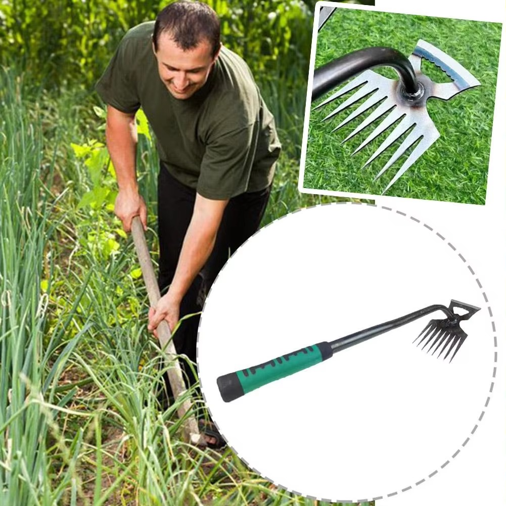 Garden Hoe with Rubber Grip Handle – 8 Tooth Manganese Steel for Weeding and Digging