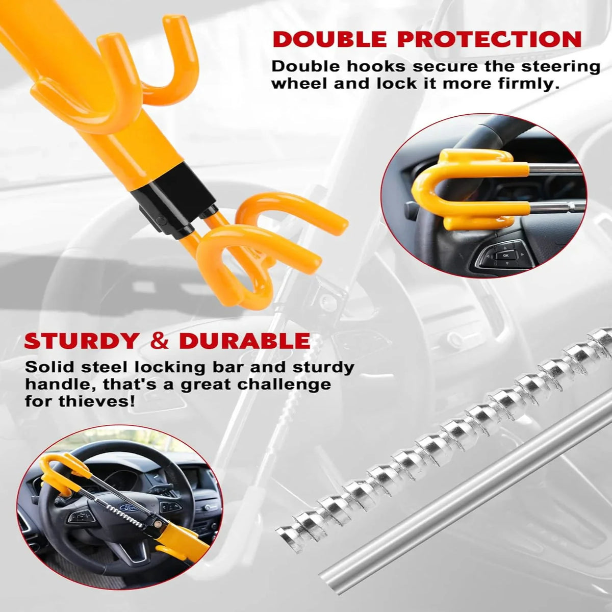 Steering Wheel Lock Bar for Cars and Trucks - Heavy Duty Anti-Theft Security