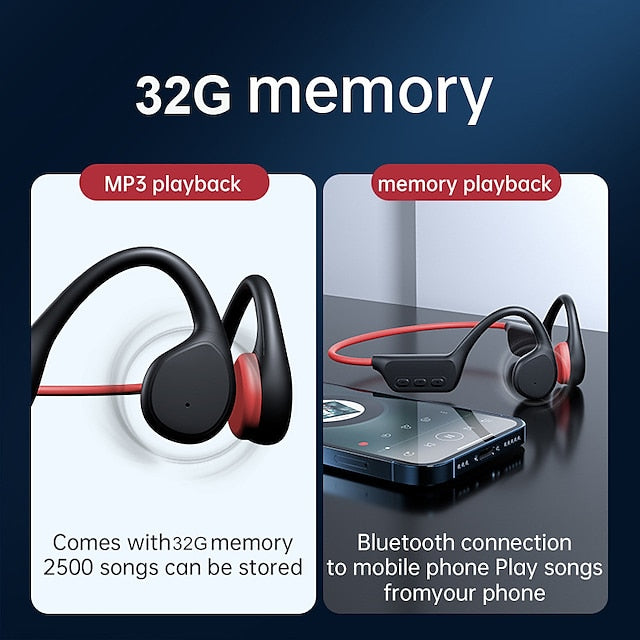 Waterproof Bone Conduction Bluetooth Earphones with 32GB Storage for Swimming