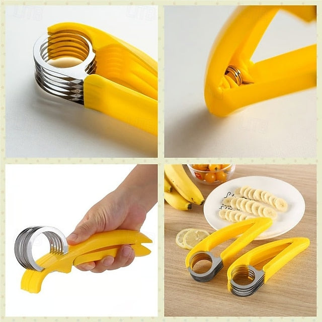 Manual Vegetable and Fruit Slicer in Stainless Steel for Salad, Banana, and Sausage