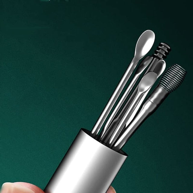 Stainless Steel Ear Wax Removal Set - 6 Tools with Keychain Holder