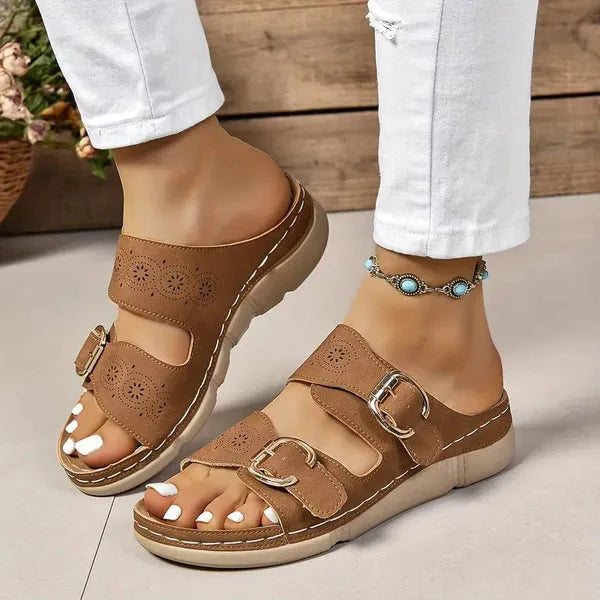 Adjustable Buckle Wedge Sandals