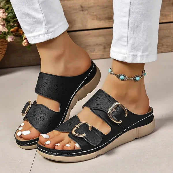 Adjustable Buckle Wedge Sandals