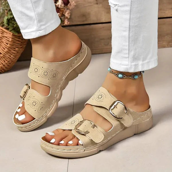 Adjustable Buckle Wedge Sandals
