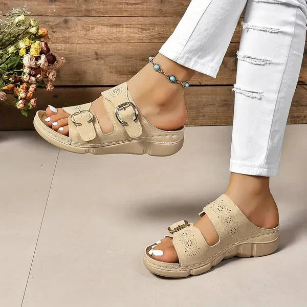 Adjustable Buckle Wedge Sandals