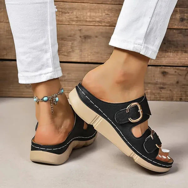 Adjustable Buckle Wedge Sandals