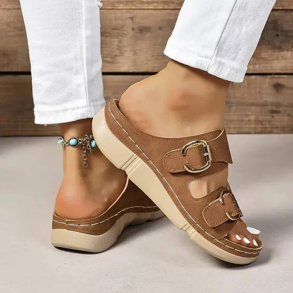 Adjustable Buckle Wedge Sandals