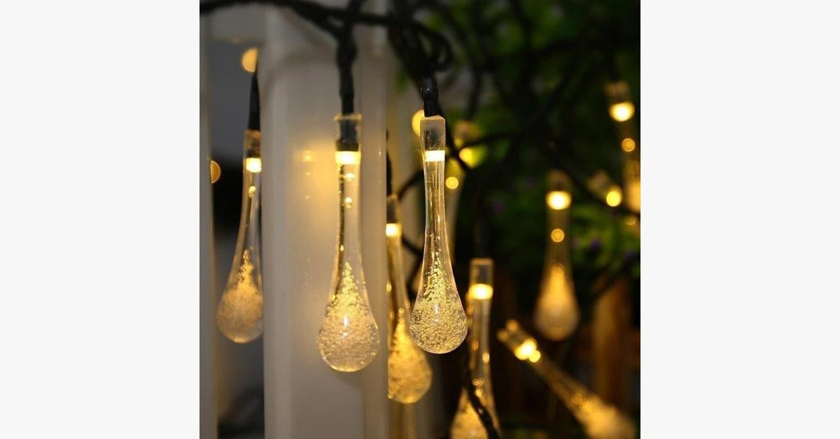 Waterproof Fairy String Lights with Solar Raindrop Design for Outdoor Decor