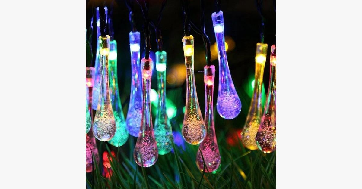 Waterproof Fairy String Lights with Solar Raindrop Design for Outdoor Decor
