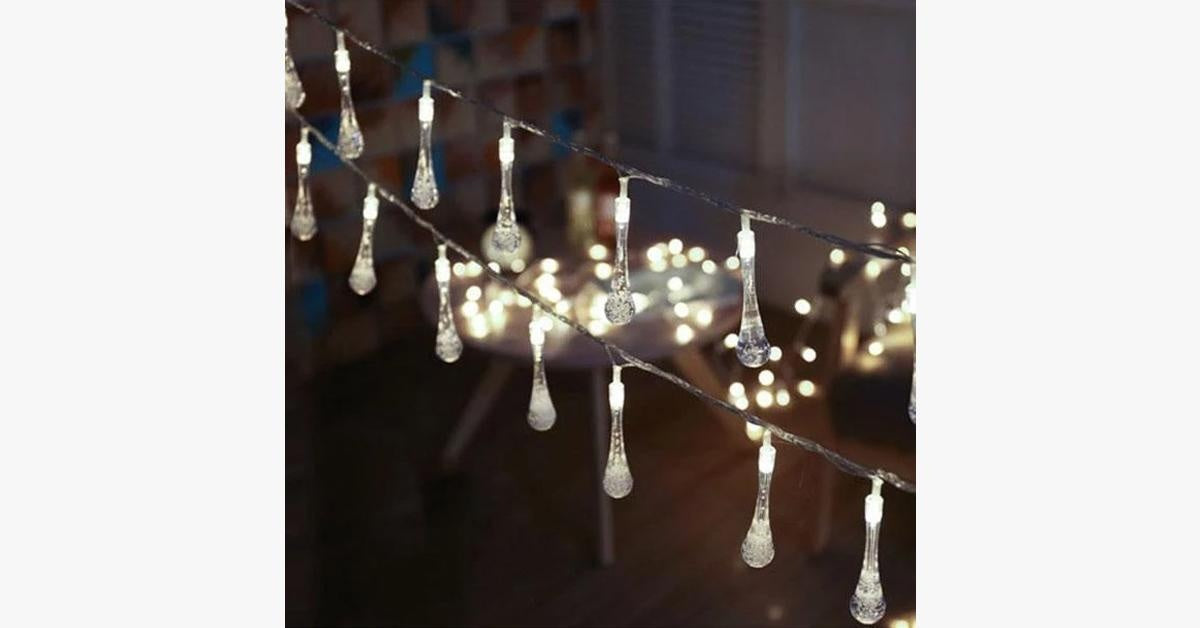 Waterproof Fairy String Lights with Solar Raindrop Design for Outdoor Decor