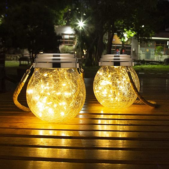 LED String Lights in Glass Solar Garden Lantern