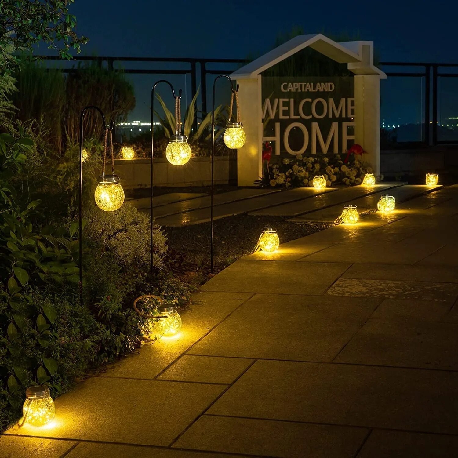 LED String Lights in Glass Solar Garden Lantern