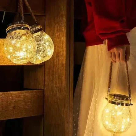 LED String Lights in Glass Solar Garden Lantern