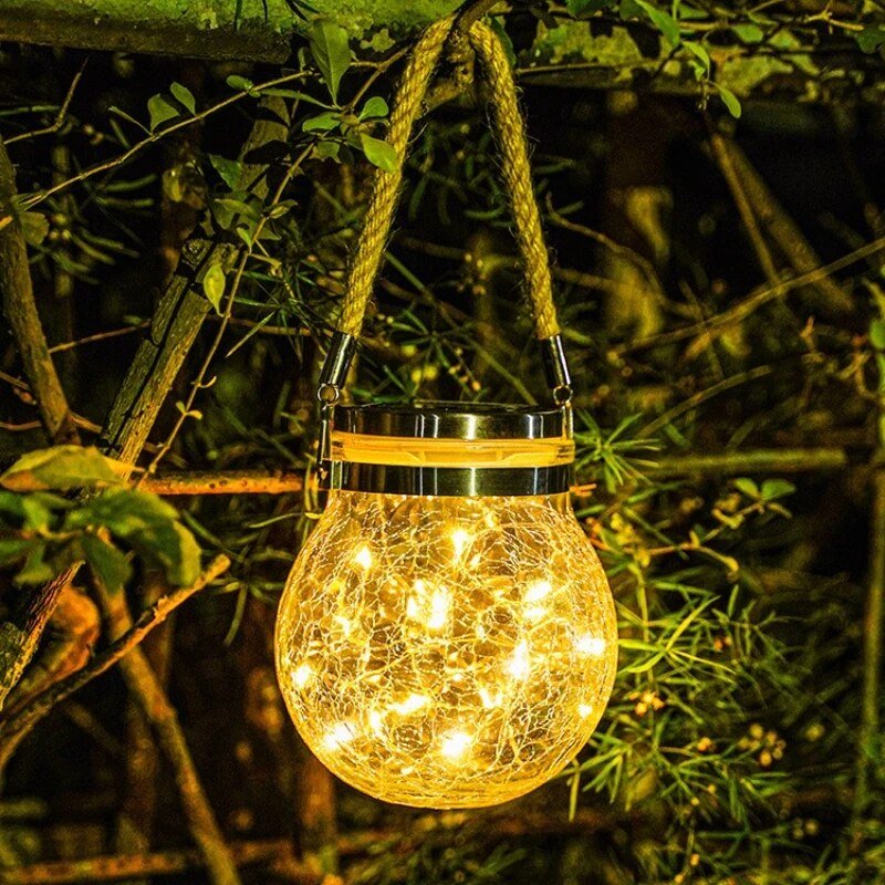 LED String Lights in Glass Solar Garden Lantern