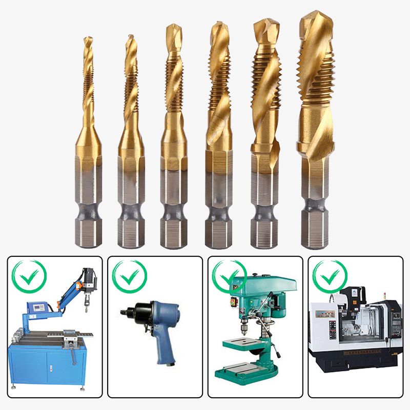 Hex Shank Tap Set – 6 Pieces with Spiral Flute Design