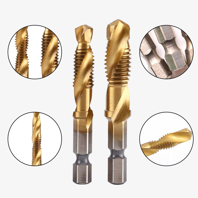 Hex Shank Tap Set – 6 Pieces with Spiral Flute Design