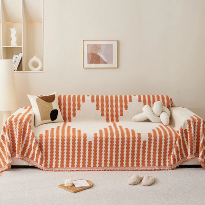 Non-Slip Sofa Cover in Striped Cotton Blend Fabric