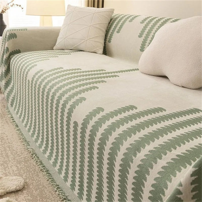 Non-Slip Sofa Cover in Striped Cotton Blend Fabric