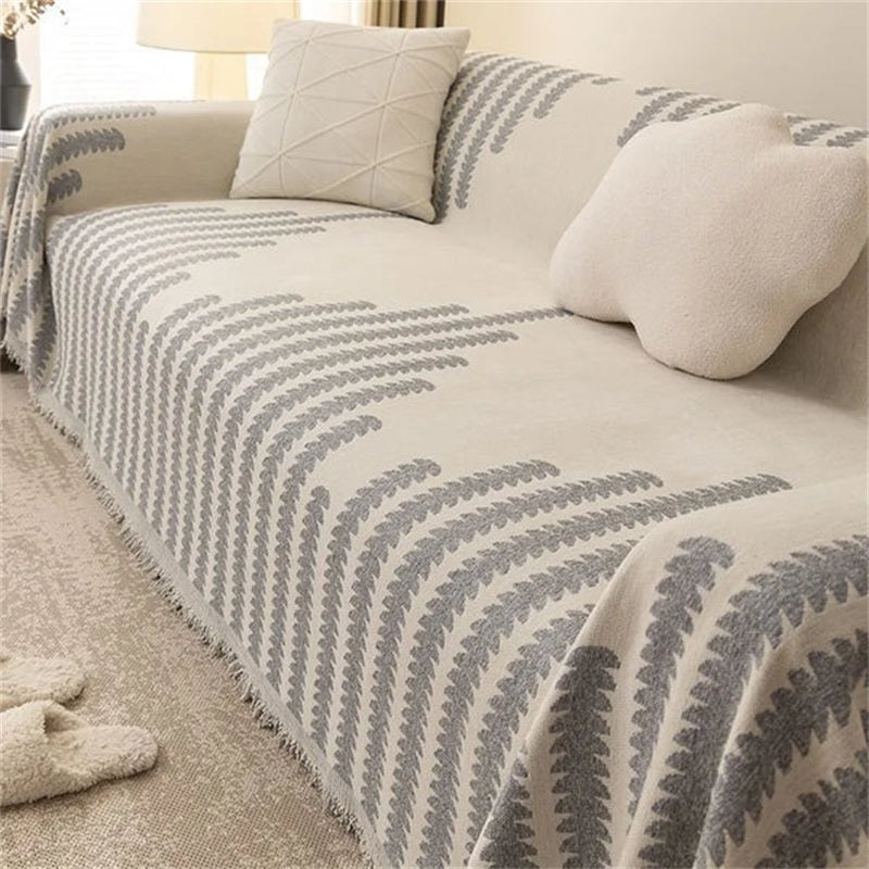 Non-Slip Sofa Cover in Striped Cotton Blend Fabric