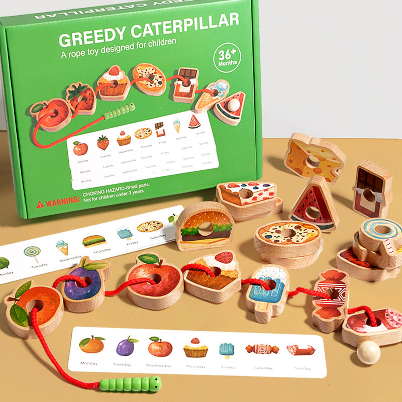 Wooden Caterpillar Threading Toy – Enhances Motor Skills and Imagination