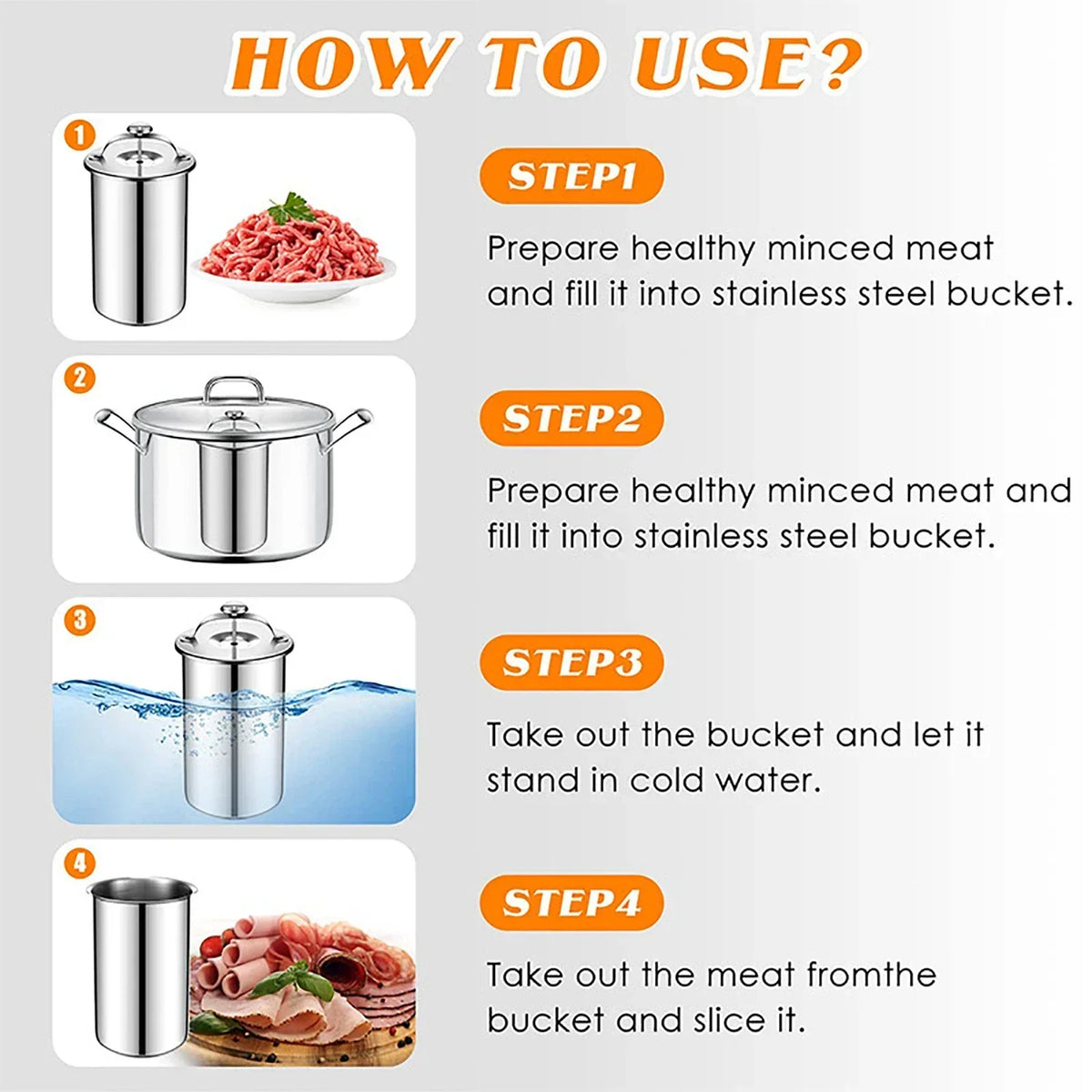 Meat Press Mold and Cooker with Kitchen Thermometer in Stainless Steel