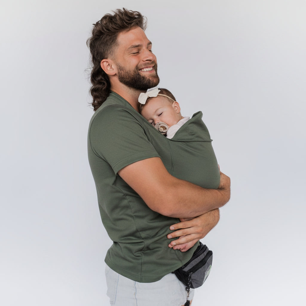 Stretchy Cotton T-Shirt for Babywearing with Integrated Baby Pouch, Washable