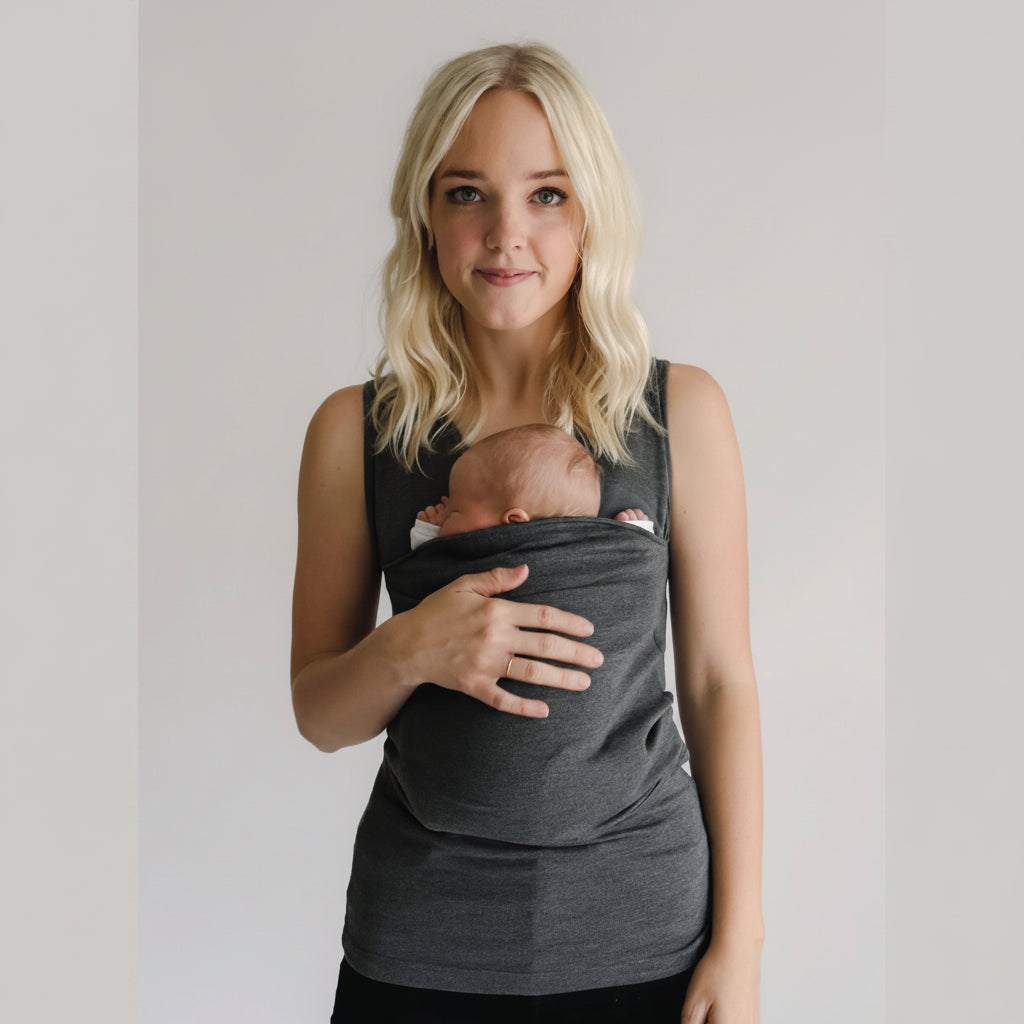 Stretchy Cotton T-Shirt for Babywearing with Integrated Baby Pouch, Washable
