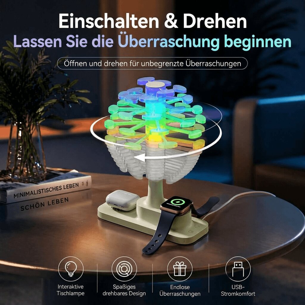 Stylish Desk Lamp with Wireless Charging | Spiral Tree Design