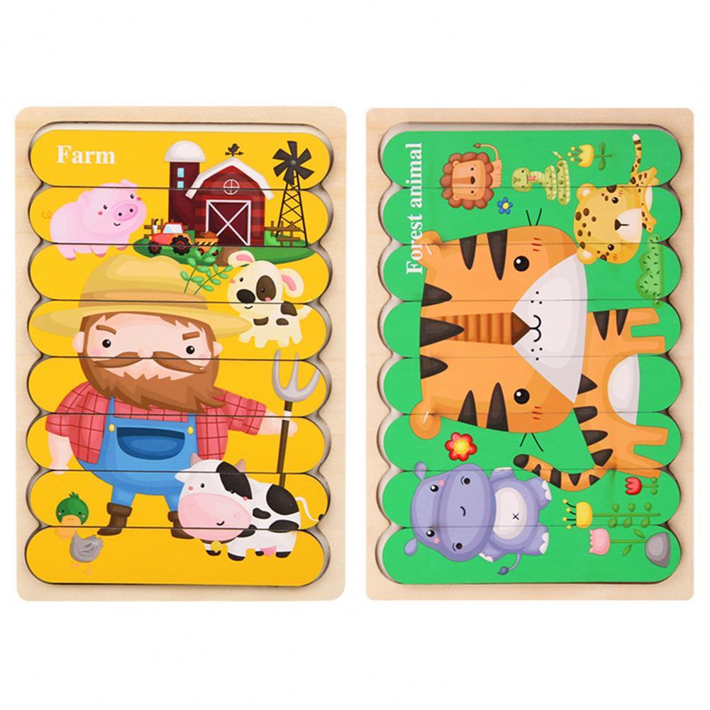 Double-Sided Educational Puzzle Set with Wooden Pegs for Kids