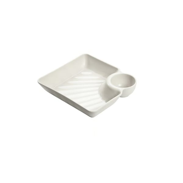 Stackable Snack and Dip Serving Plate with Sauce Bowl - 4 Colors