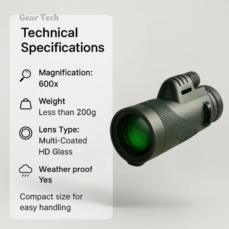 Compact 600x Zoom Monocular with HD Lens – Lightweight Scope for Travel, Hiking & Wildlife