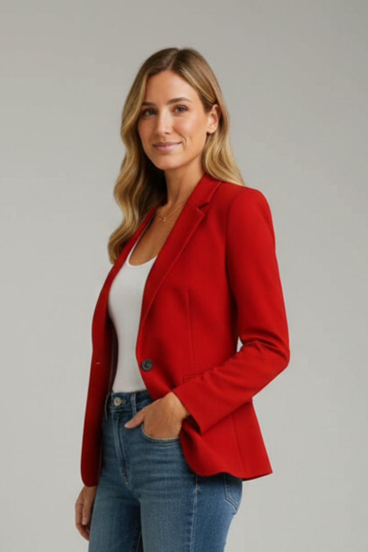 Women’s Tailored Single-Button Blazer with Notched Lapel for Office and Evening