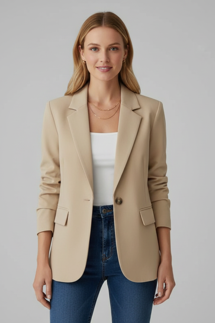 Women’s Tailored Single-Button Blazer with Notched Lapel for Office and Evening