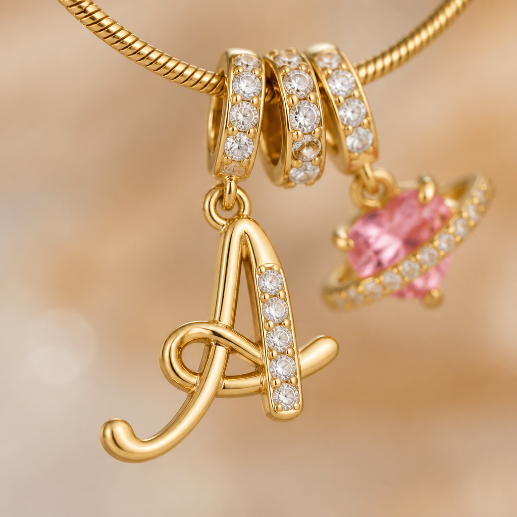 ViviLuxe™ – Personalized Cursive Initial Necklace with Pink Heart Charm